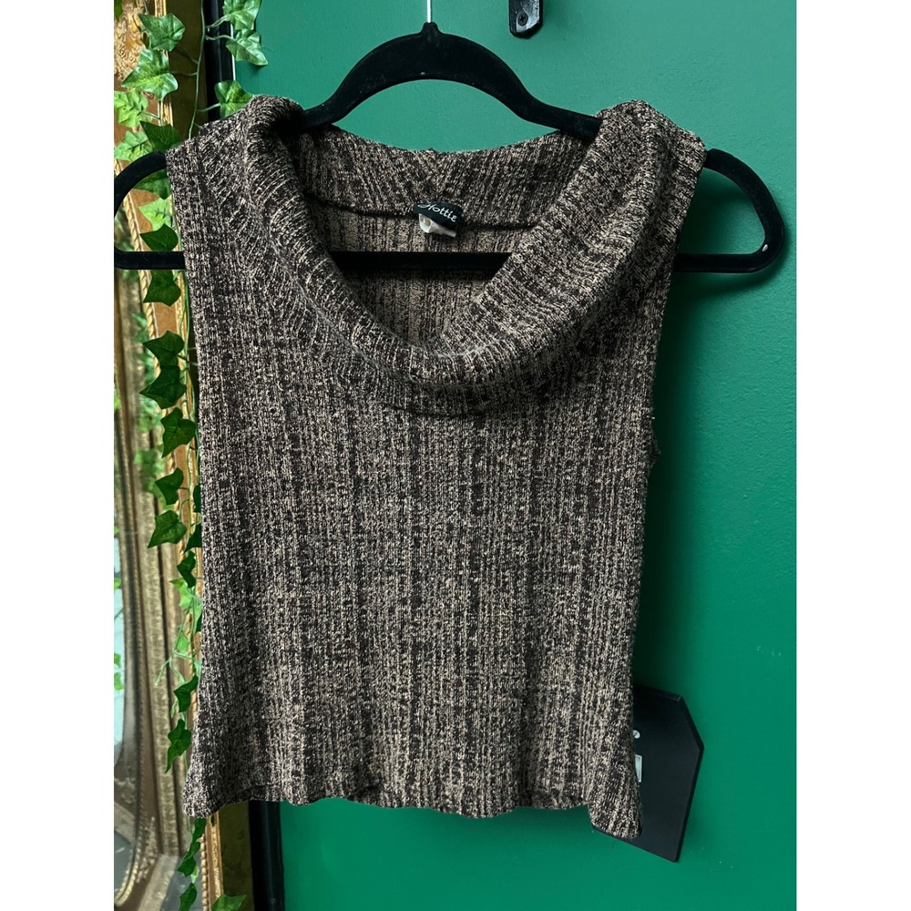 Y2K Brown Marled Knit Cowl Neck Sleeveless Sweater Top Womens Vintage